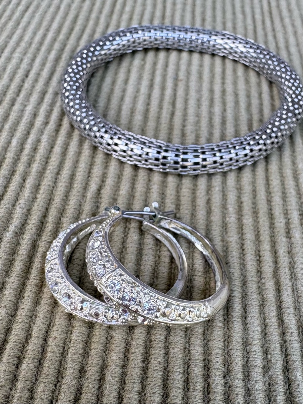 Crystal-Accented Silver Hoop Bracelet Set